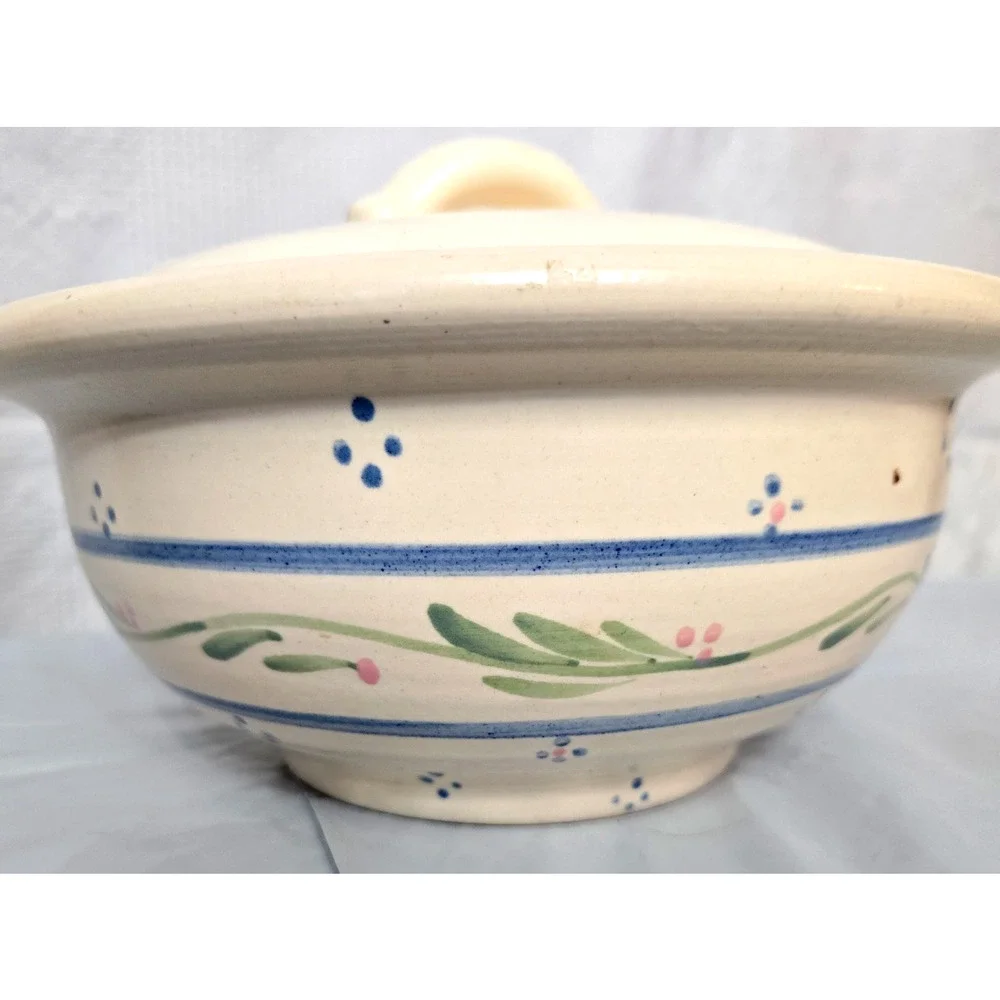 Ceramic Berry Colander Fruit Strainer Folk Art Design Whimsical Stoneware Shabby